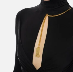 Elisabetta Franchi Red Carpet Dresses|Red Carpet|Red carpet dress in draped jersey with necklace Black