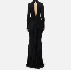 Elisabetta Franchi Red Carpet Dresses|Red Carpet|Red carpet dress in draped jersey with necklace Black