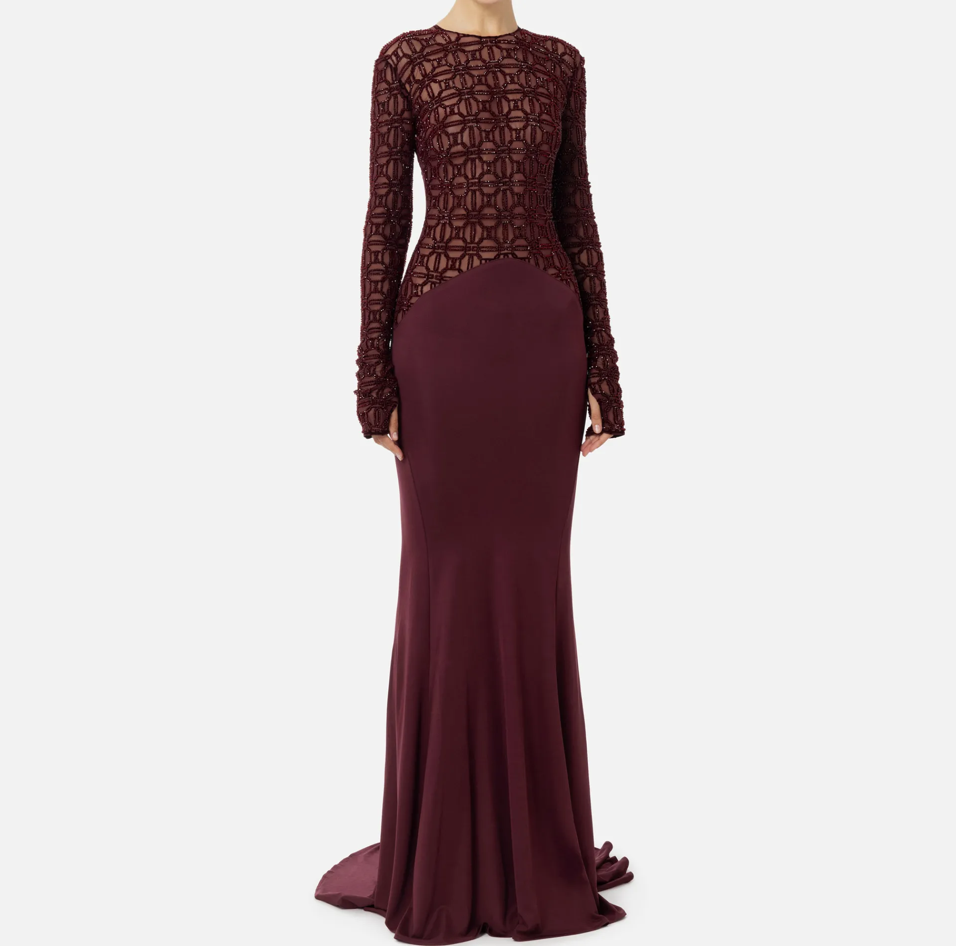 Elisabetta Franchi Red Carpet Dresses|Red Carpet|Red carpet dress in embroidered flock tulle fabric RougeNoir