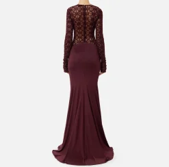 Elisabetta Franchi Red Carpet Dresses|Red Carpet|Red carpet dress in embroidered flock tulle fabric RougeNoir