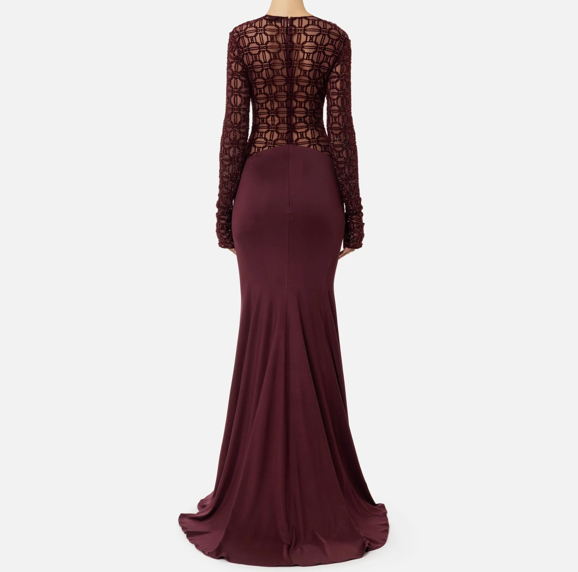 Elisabetta Franchi Red Carpet Dresses|Red Carpet|Red carpet dress in embroidered flock tulle fabric RougeNoir
