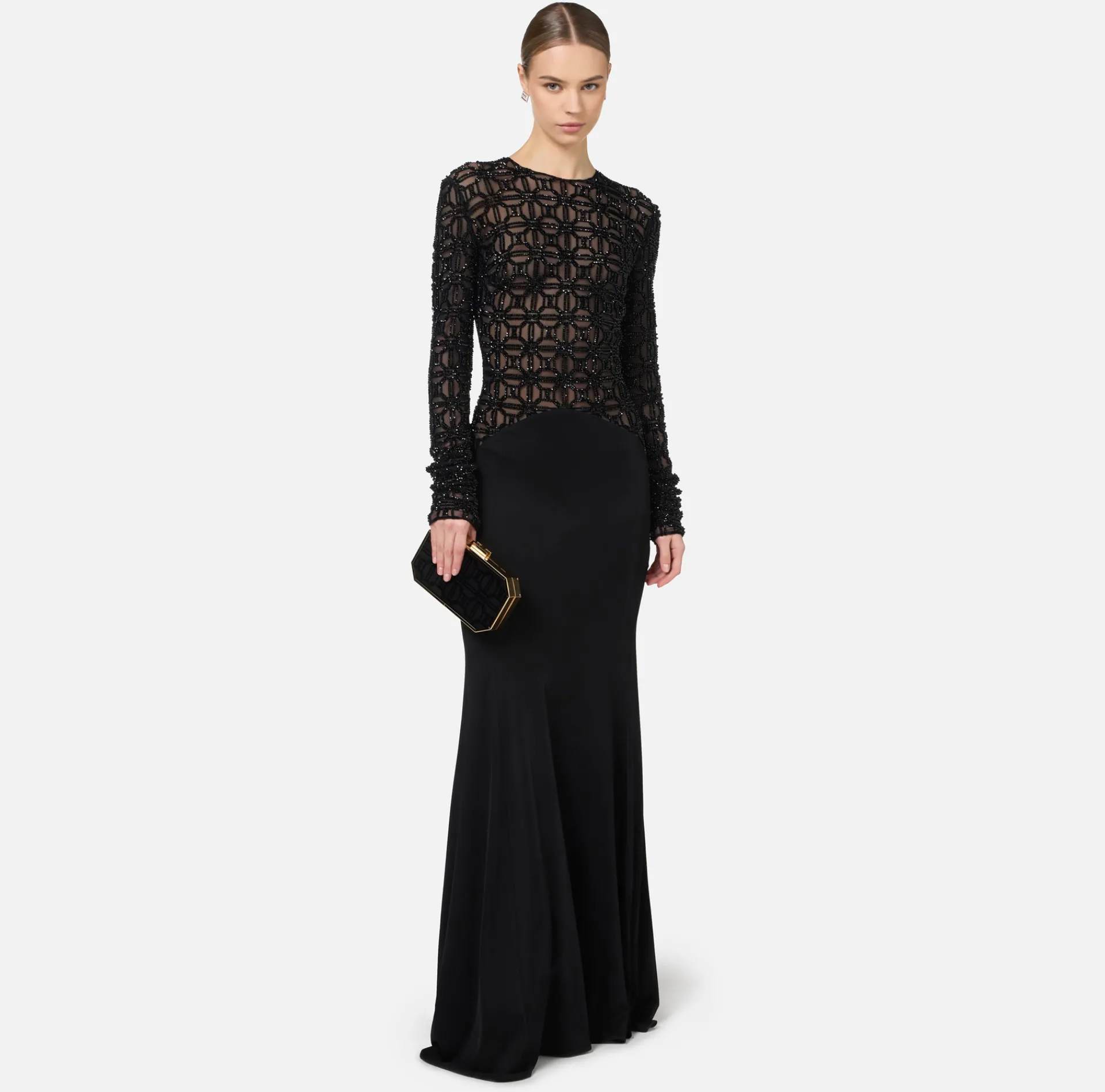 Elisabetta Franchi Red Carpet Dresses|Red Carpet|Red carpet dress in embroidered flock tulle fabric Black