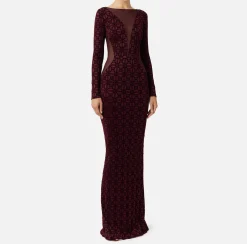 Elisabetta Franchi Red Carpet Dresses|Red Carpet|Red carpet dress in flock Lycra and tulle fabric RougeNoir