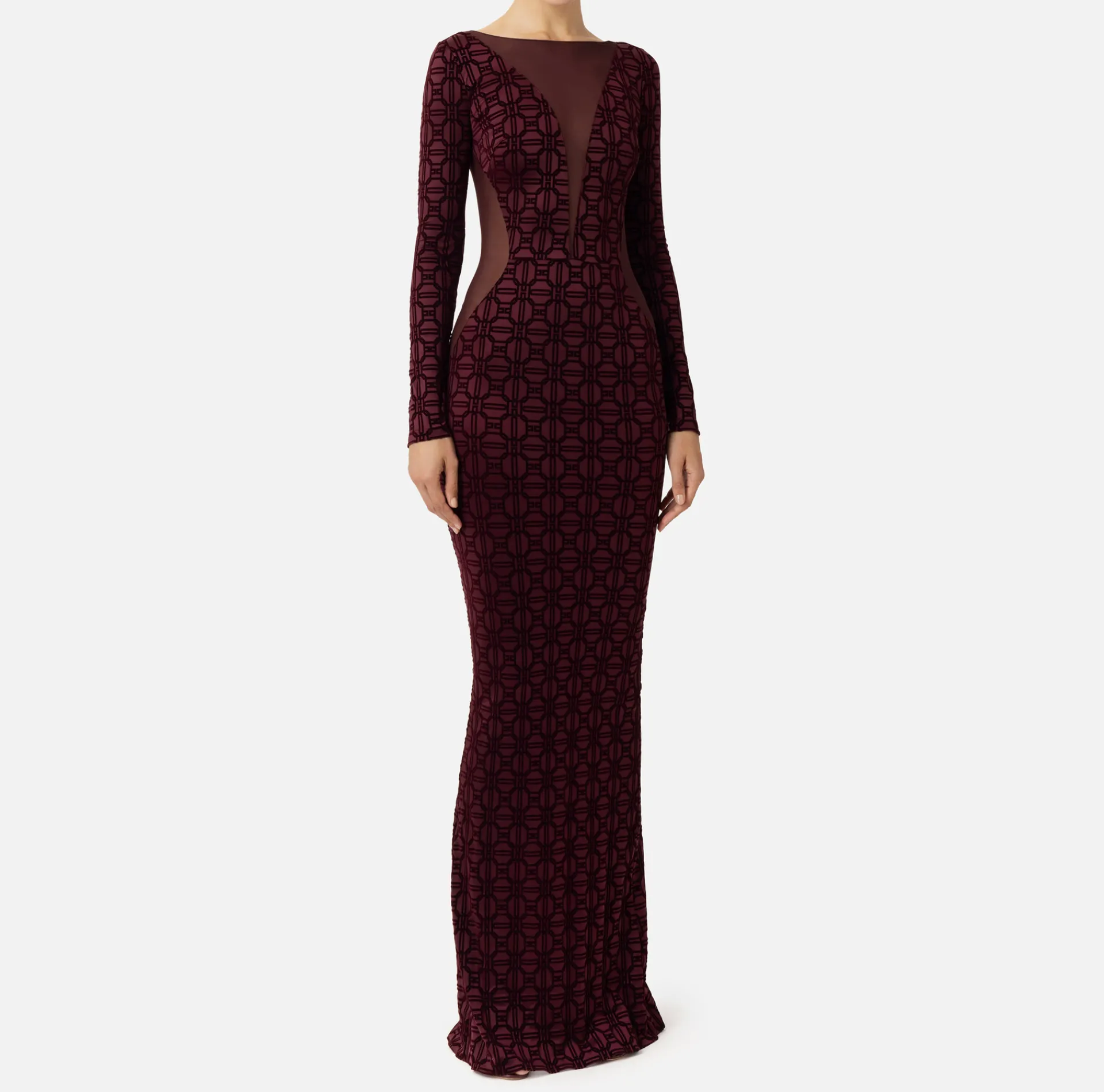 Elisabetta Franchi Red Carpet Dresses|Red Carpet|Red carpet dress in flock Lycra and tulle fabric RougeNoir