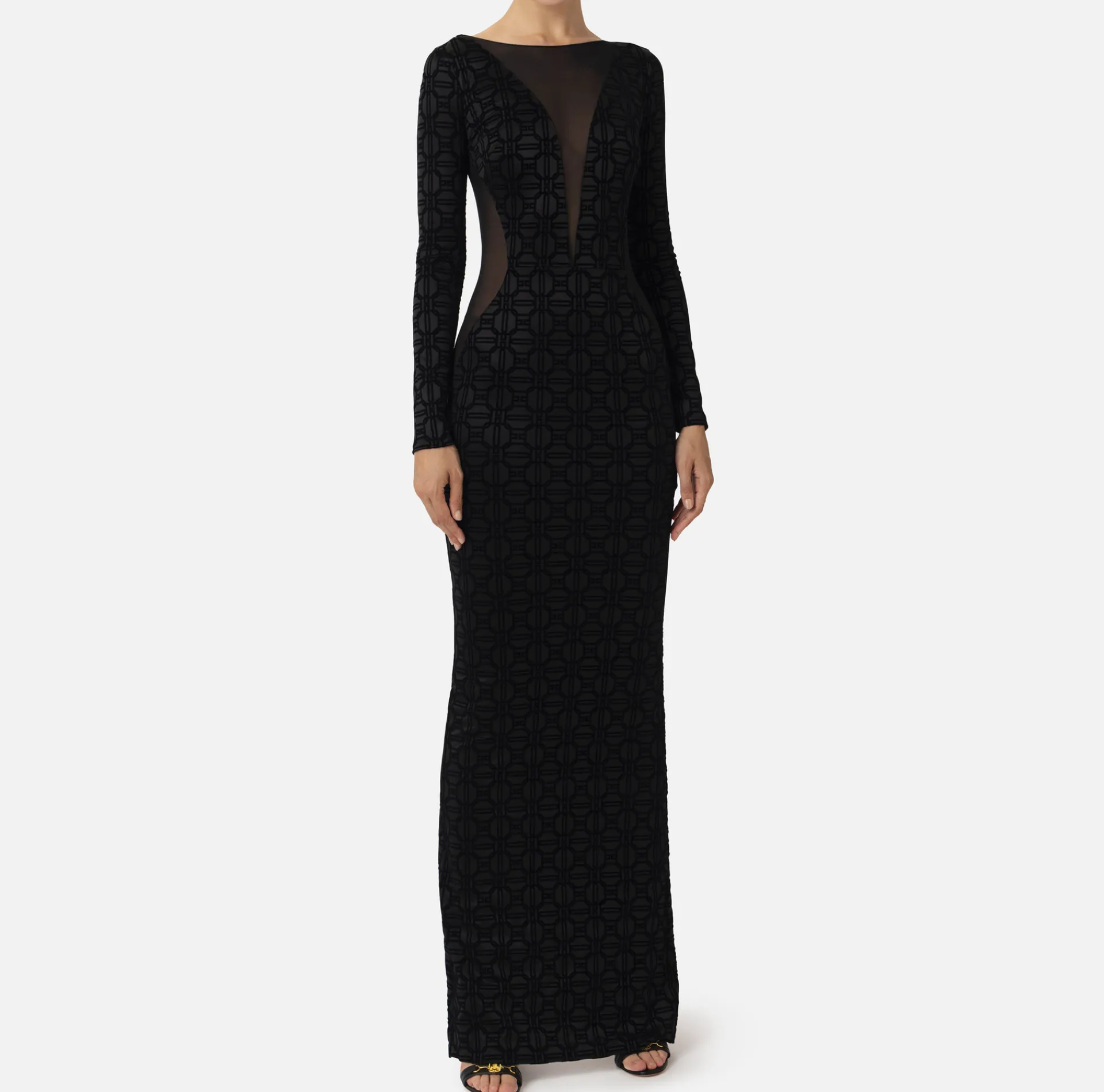 Elisabetta Franchi Red Carpet Dresses|Red Carpet|Red carpet dress in flock Lycra and tulle fabric Black