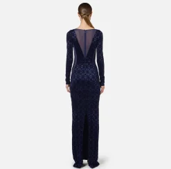Elisabetta Franchi Red Carpet Dresses|Red Carpet|Red carpet dress in flock Lycra and tulle fabric Navy