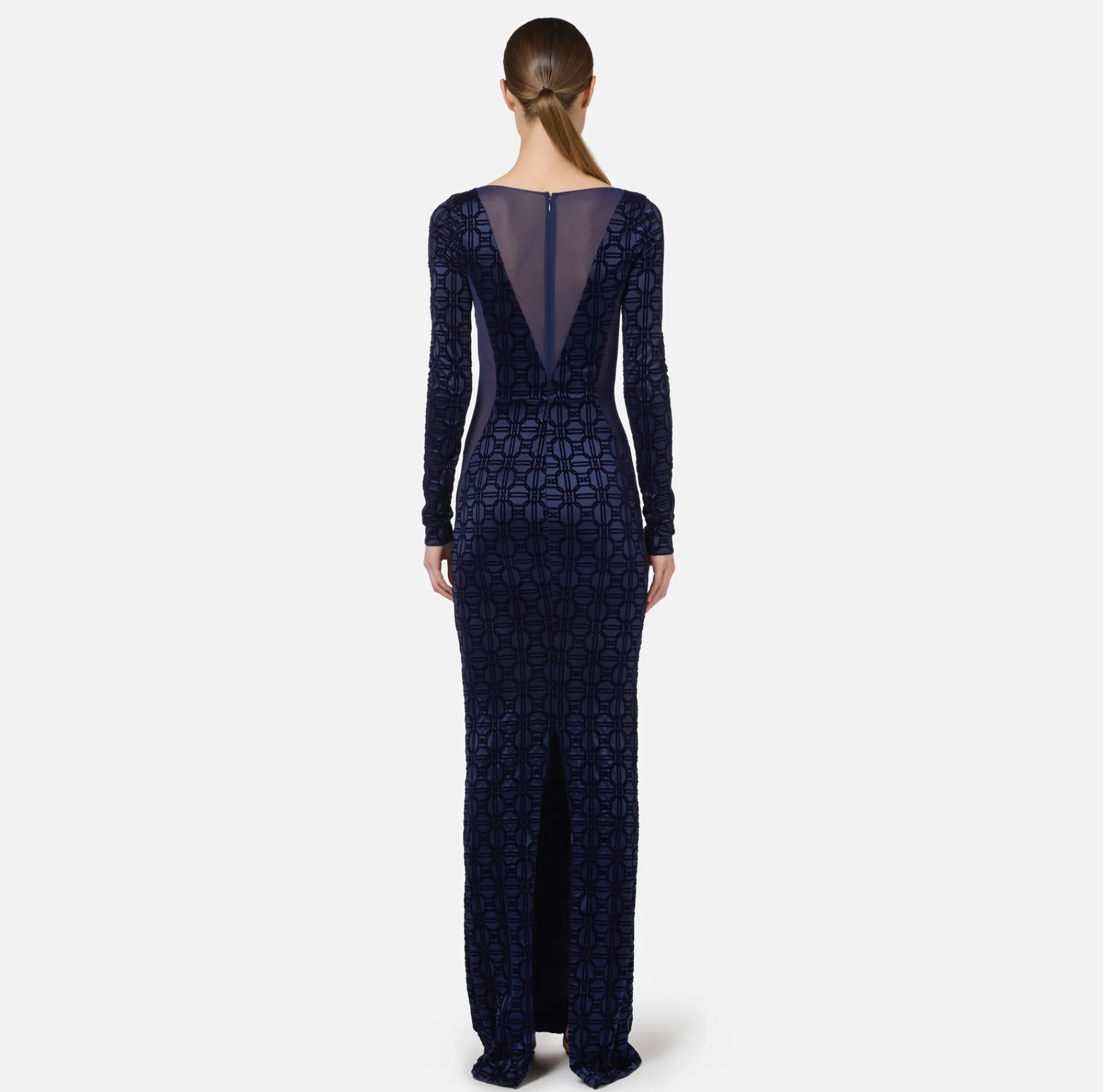 Elisabetta Franchi Red Carpet Dresses|Red Carpet|Red carpet dress in flock Lycra and tulle fabric Navy