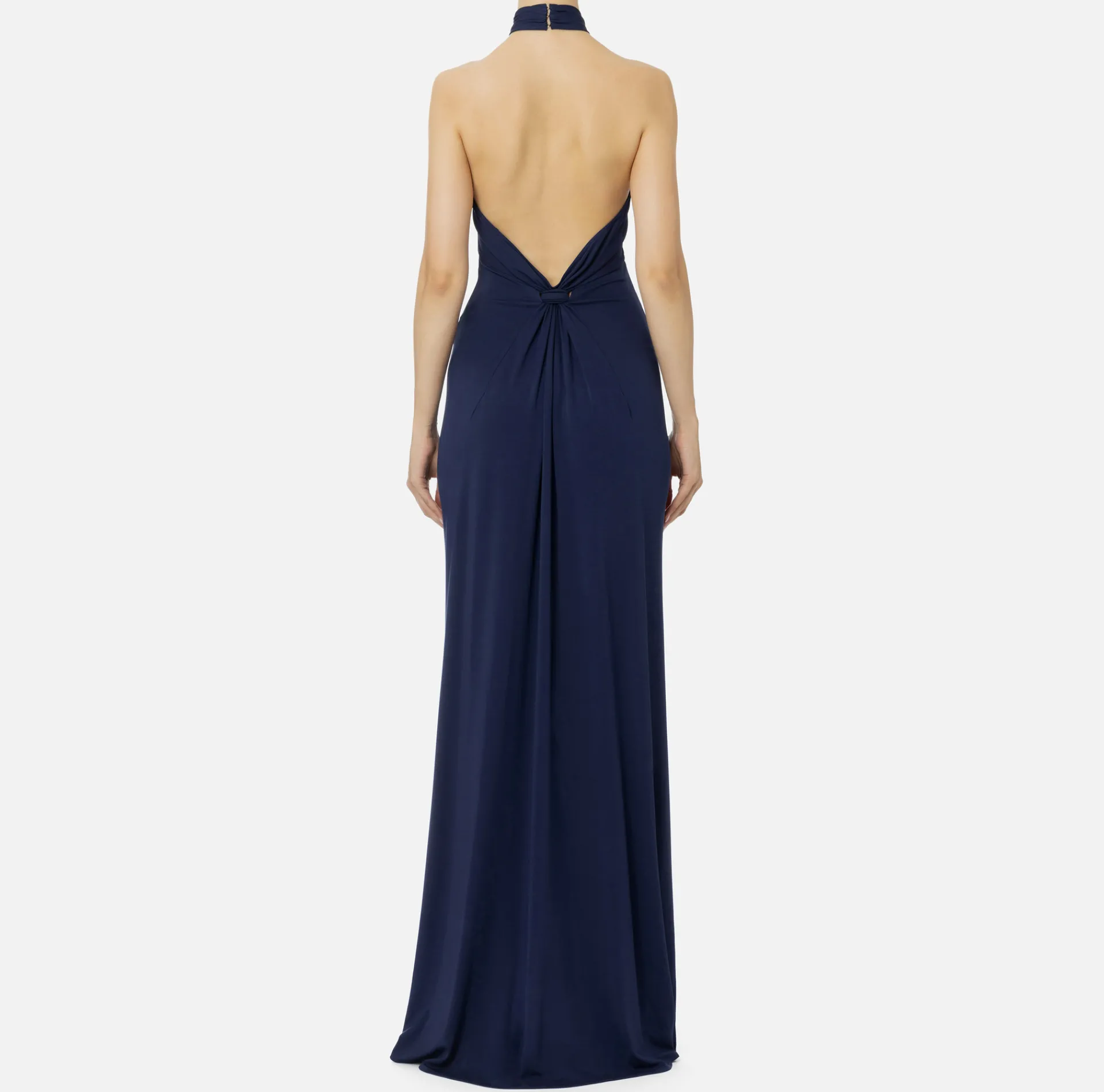 Elisabetta Franchi Dresses|Red Carpet Dresses|Red carpet dress in jersey with draping and logo plaque Navy