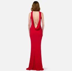 Elisabetta Franchi Red Carpet Dresses|Red Carpet|Red carpet dress in jersey with necklace on the back RedPassion
