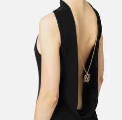 Elisabetta Franchi Red Carpet Dresses|Red Carpet|Red carpet dress in jersey with necklace on the back Black