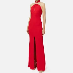 Elisabetta Franchi Dresses|Red Carpet Dresses|Red carpet dress in jersey with draping and logo plaque RedPassion