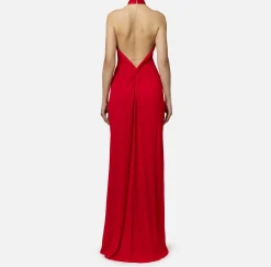 Elisabetta Franchi Dresses|Red Carpet Dresses|Red carpet dress in jersey with draping and logo plaque RedPassion