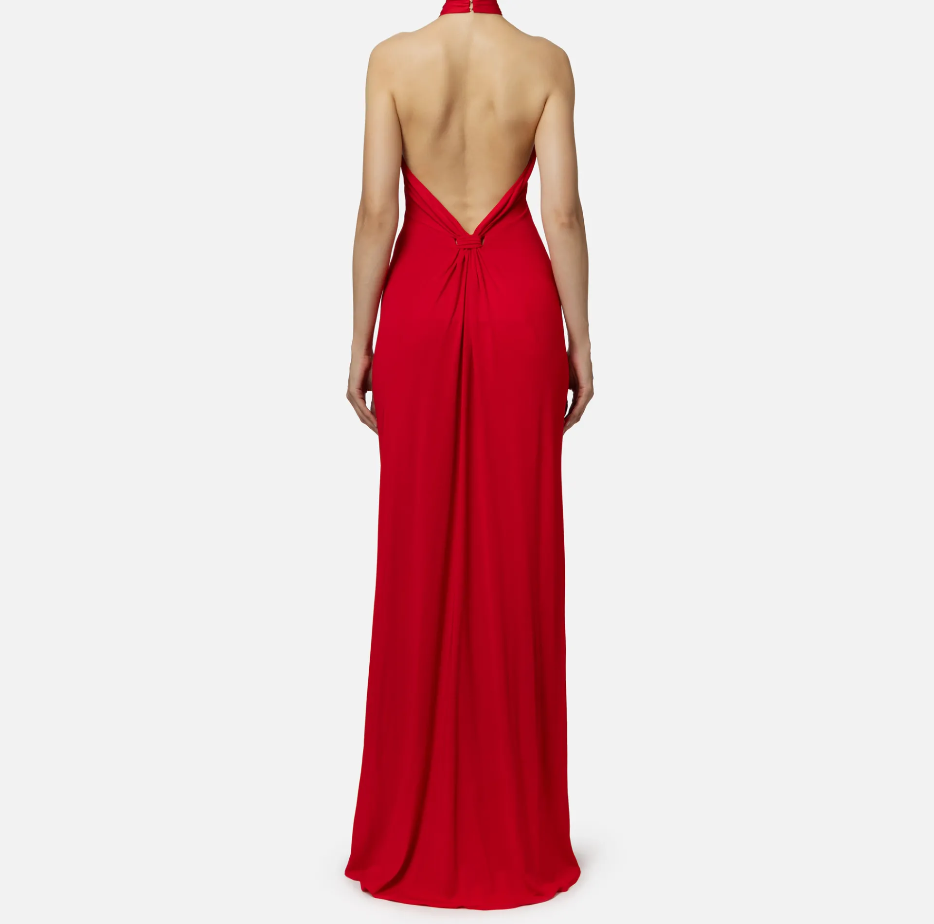 Elisabetta Franchi Dresses|Red Carpet Dresses|Red carpet dress in jersey with draping and logo plaque RedPassion