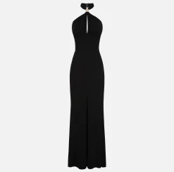 Elisabetta Franchi Dresses|Red Carpet Dresses|Red carpet dress in jersey with draping and logo plaque Black
