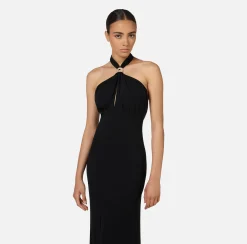 Elisabetta Franchi Dresses|Red Carpet Dresses|Red carpet dress in jersey with draping and logo plaque Black