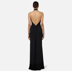 Elisabetta Franchi Dresses|Red Carpet Dresses|Red carpet dress in jersey with draping and logo plaque Black