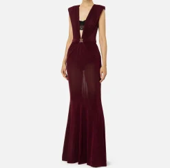 Elisabetta Franchi Red Carpet Dresses|Red Carpet|Red carpet dress in lurex jersey with bra RougeNoir/Black