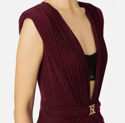 Elisabetta Franchi Red Carpet Dresses|Red Carpet|Red carpet dress in lurex jersey with bra RougeNoir/Black