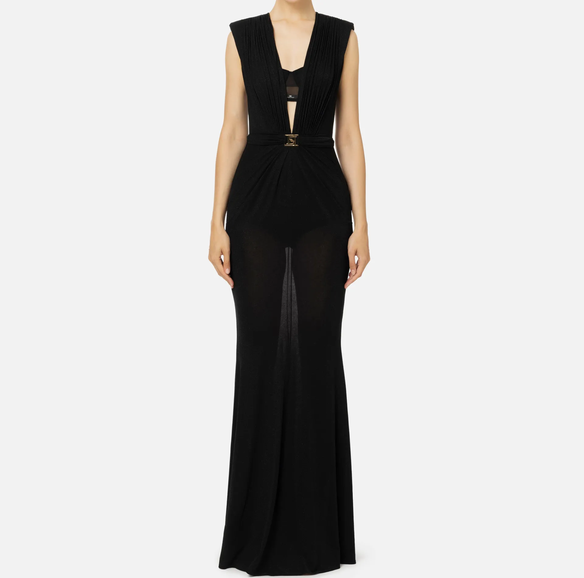 Elisabetta Franchi Red Carpet Dresses|Red Carpet|Red carpet dress in lurex jersey with bra Black