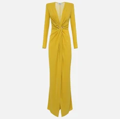 Elisabetta Franchi Dresses|Red Carpet Dresses|Red carpet dress in lurex jersey with knot and logo accessory Mimosa