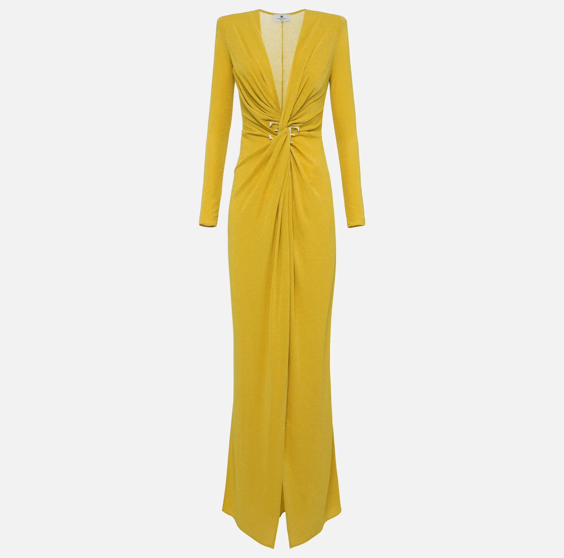 Elisabetta Franchi Dresses|Red Carpet Dresses|Red carpet dress in lurex jersey with knot and logo accessory Mimosa