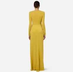 Elisabetta Franchi Dresses|Red Carpet Dresses|Red carpet dress in lurex jersey with knot and logo accessory Mimosa
