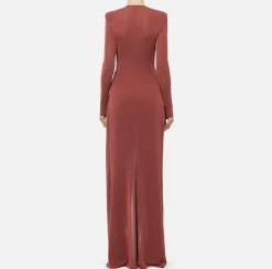 Elisabetta Franchi Dresses|Red Carpet Dresses|Red carpet dress in lurex jersey with knot and logo accessory Eyeshadow