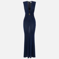 Elisabetta Franchi Red Carpet Dresses|Red Carpet|Red carpet dress in lurex jersey with bra Navy/Black