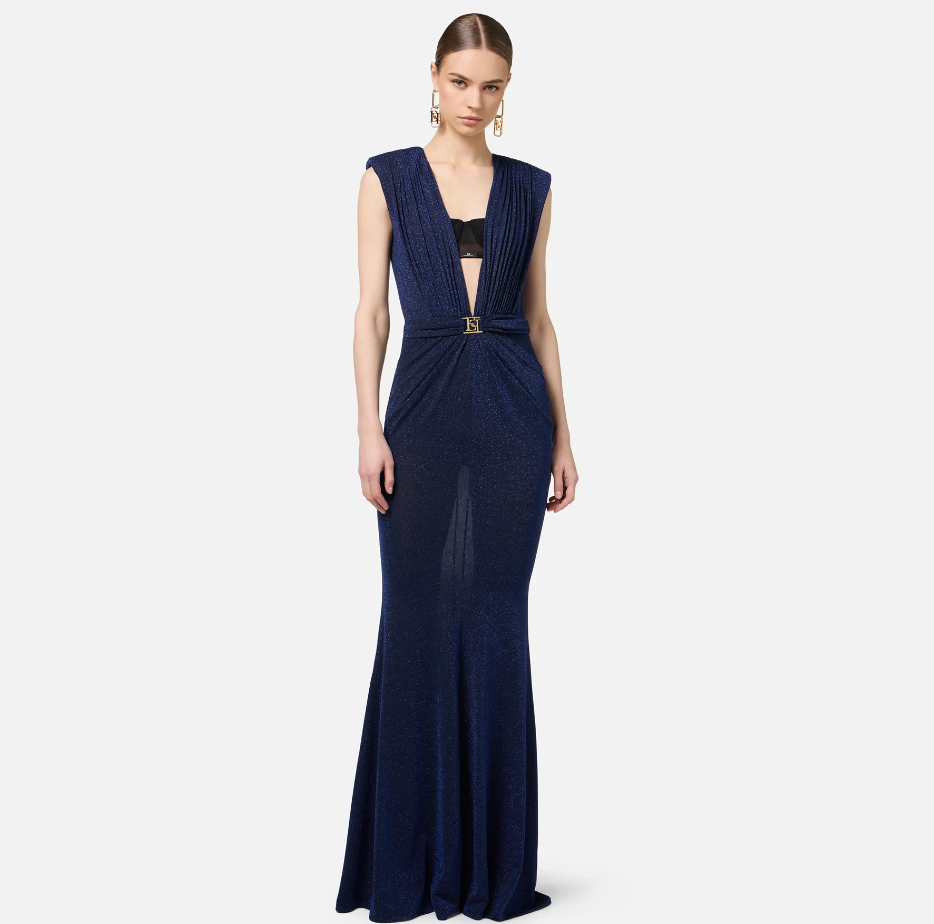 Elisabetta Franchi Red Carpet Dresses|Red Carpet|Red carpet dress in lurex jersey with bra Navy/Black