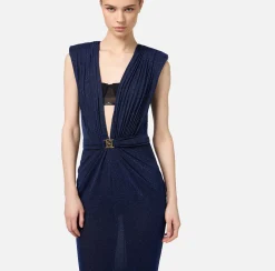Elisabetta Franchi Red Carpet Dresses|Red Carpet|Red carpet dress in lurex jersey with bra Navy/Black