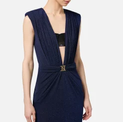 Elisabetta Franchi Red Carpet Dresses|Red Carpet|Red carpet dress in lurex jersey with bra Navy/Black