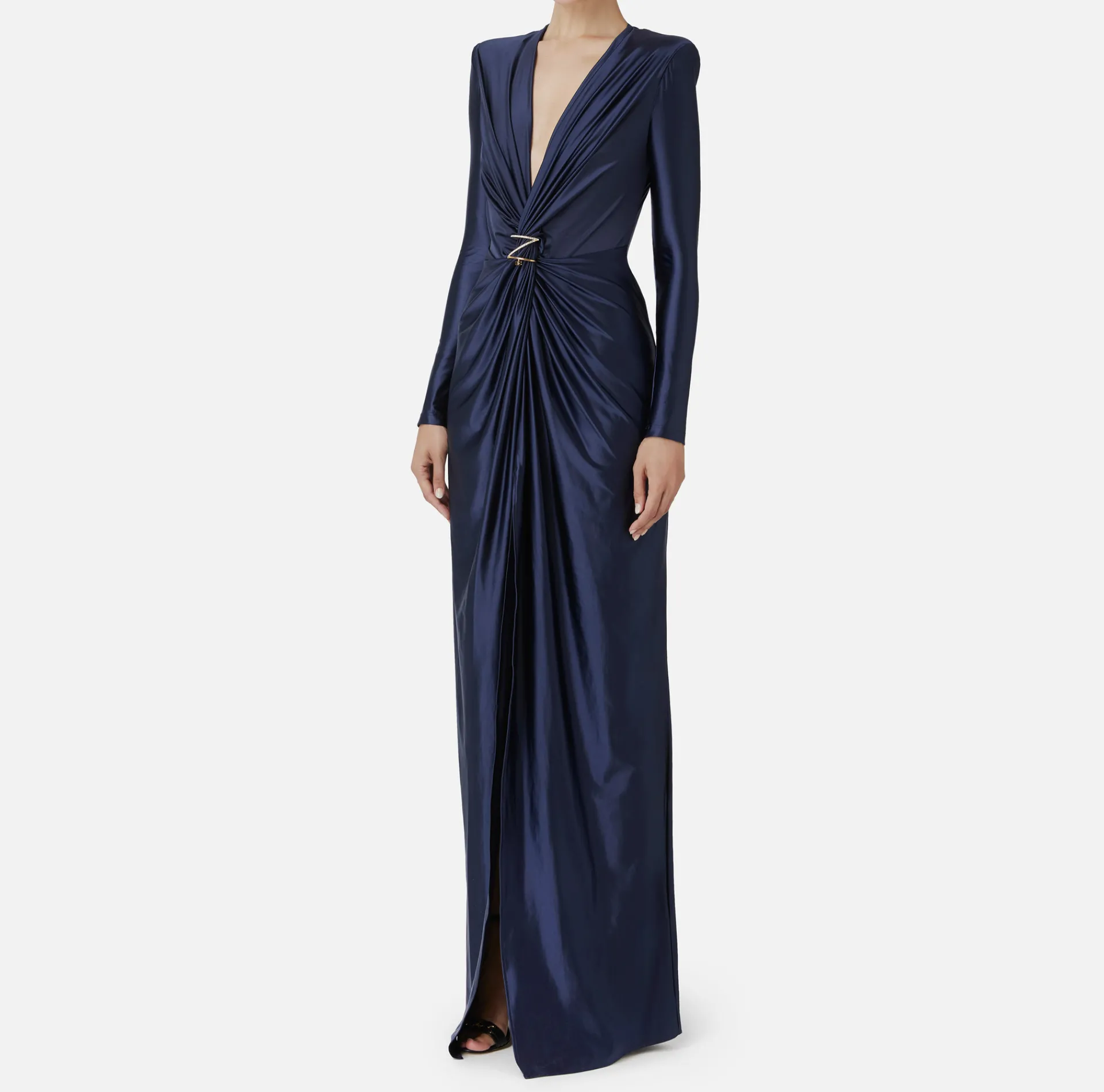Elisabetta Franchi Red Carpet Dresses|Red Carpet|Red carpet dress in Lycra with knot and logo accessory Navy
