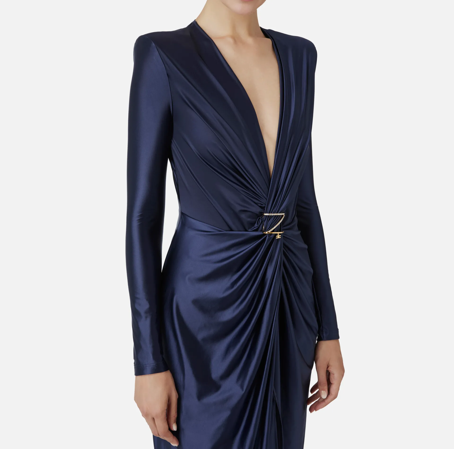 Elisabetta Franchi Red Carpet Dresses|Red Carpet|Red carpet dress in Lycra with knot and logo accessory Navy