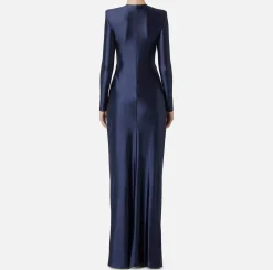 Elisabetta Franchi Red Carpet Dresses|Red Carpet|Red carpet dress in Lycra with knot and logo accessory Navy