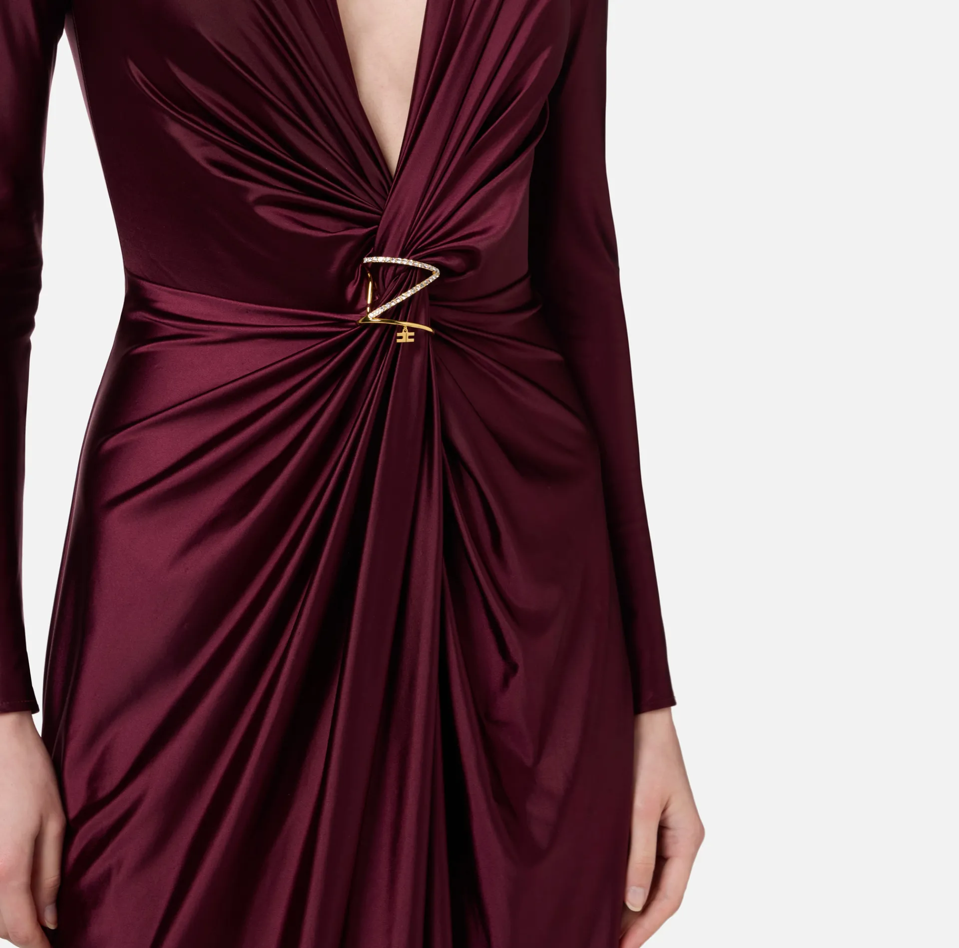 Elisabetta Franchi Red Carpet Dresses|Red Carpet|Red carpet dress in Lycra with knot and logo accessory RougeNoir