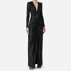 Elisabetta Franchi Red Carpet Dresses|Red Carpet|Red carpet dress in Lycra with knot and logo accessory Black