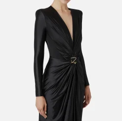 Elisabetta Franchi Red Carpet Dresses|Red Carpet|Red carpet dress in Lycra with knot and logo accessory Black