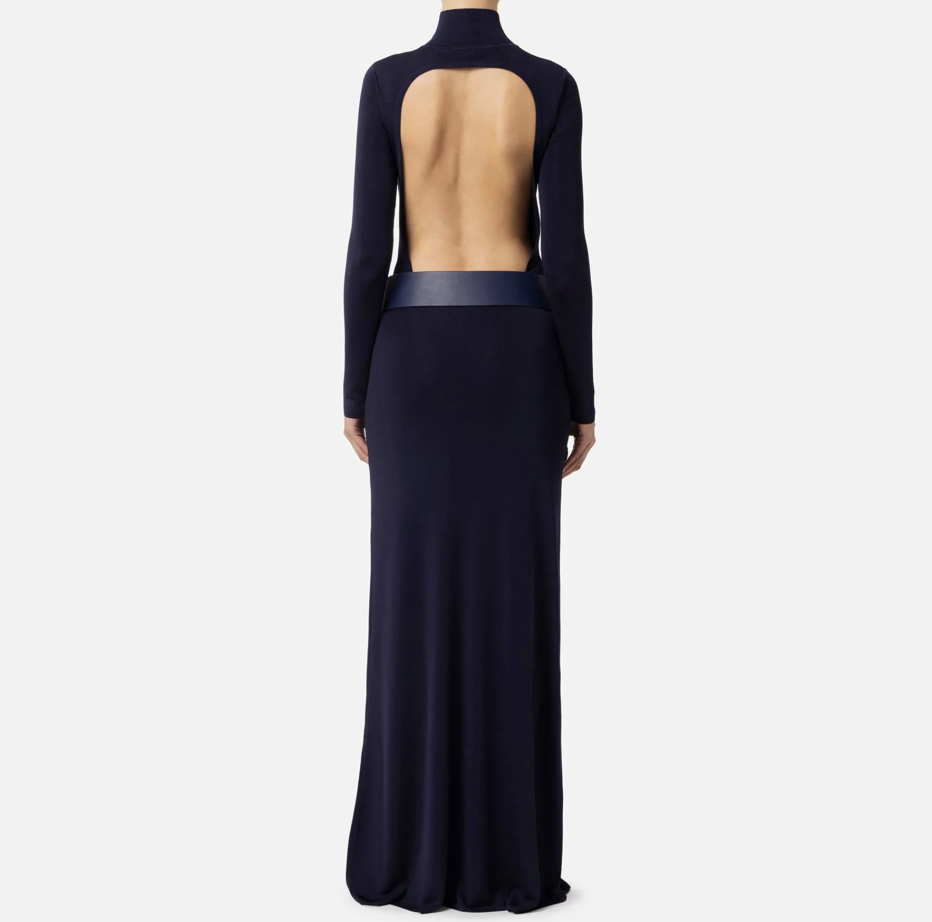 Elisabetta Franchi Red Carpet Dresses|Knitted Dresses|Red carpet dress in shiny viscose fabric with belt Navy