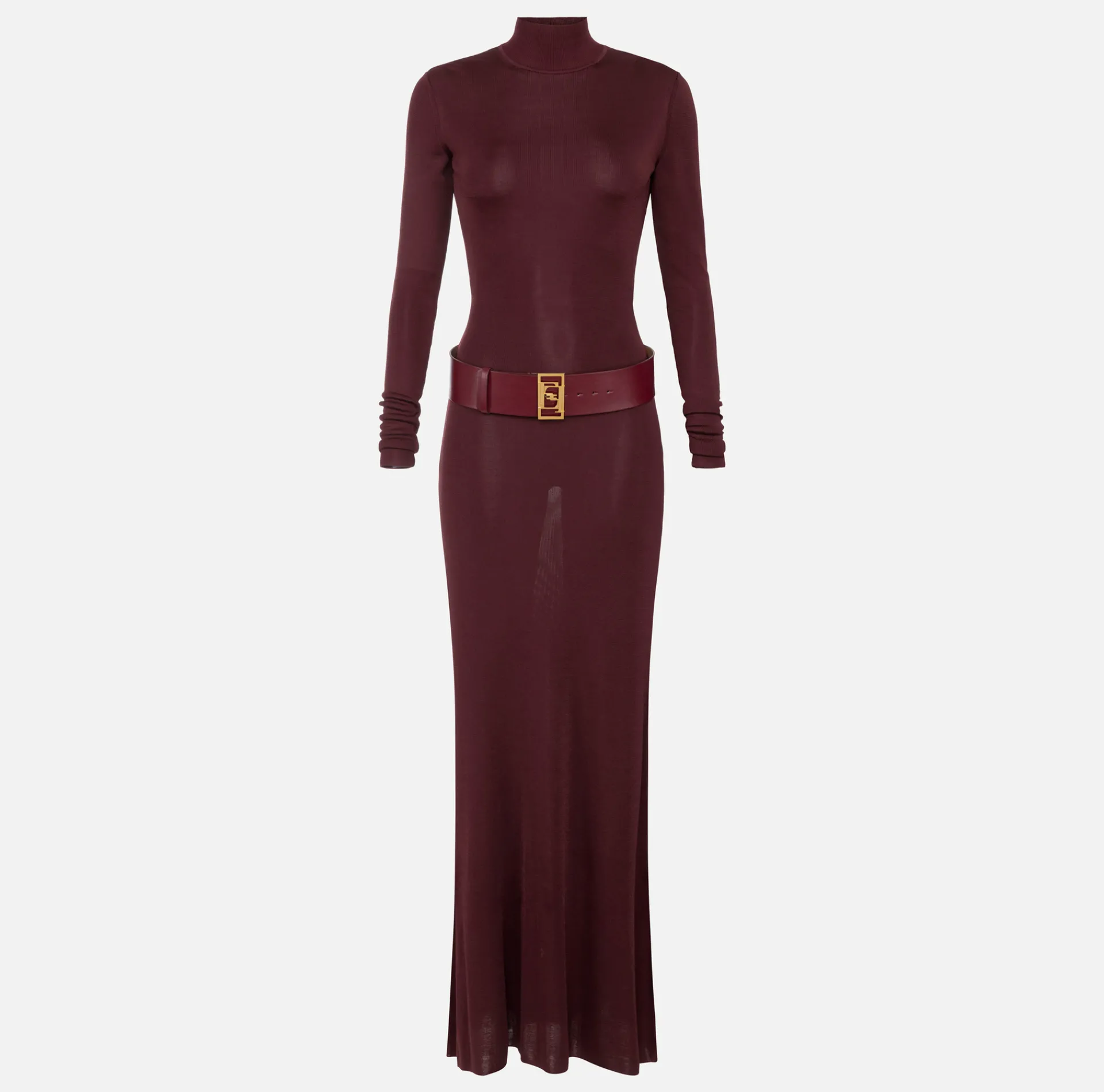 Elisabetta Franchi Red Carpet Dresses|Knitted Dresses|Red carpet dress in shiny viscose fabric with belt RougeNoir