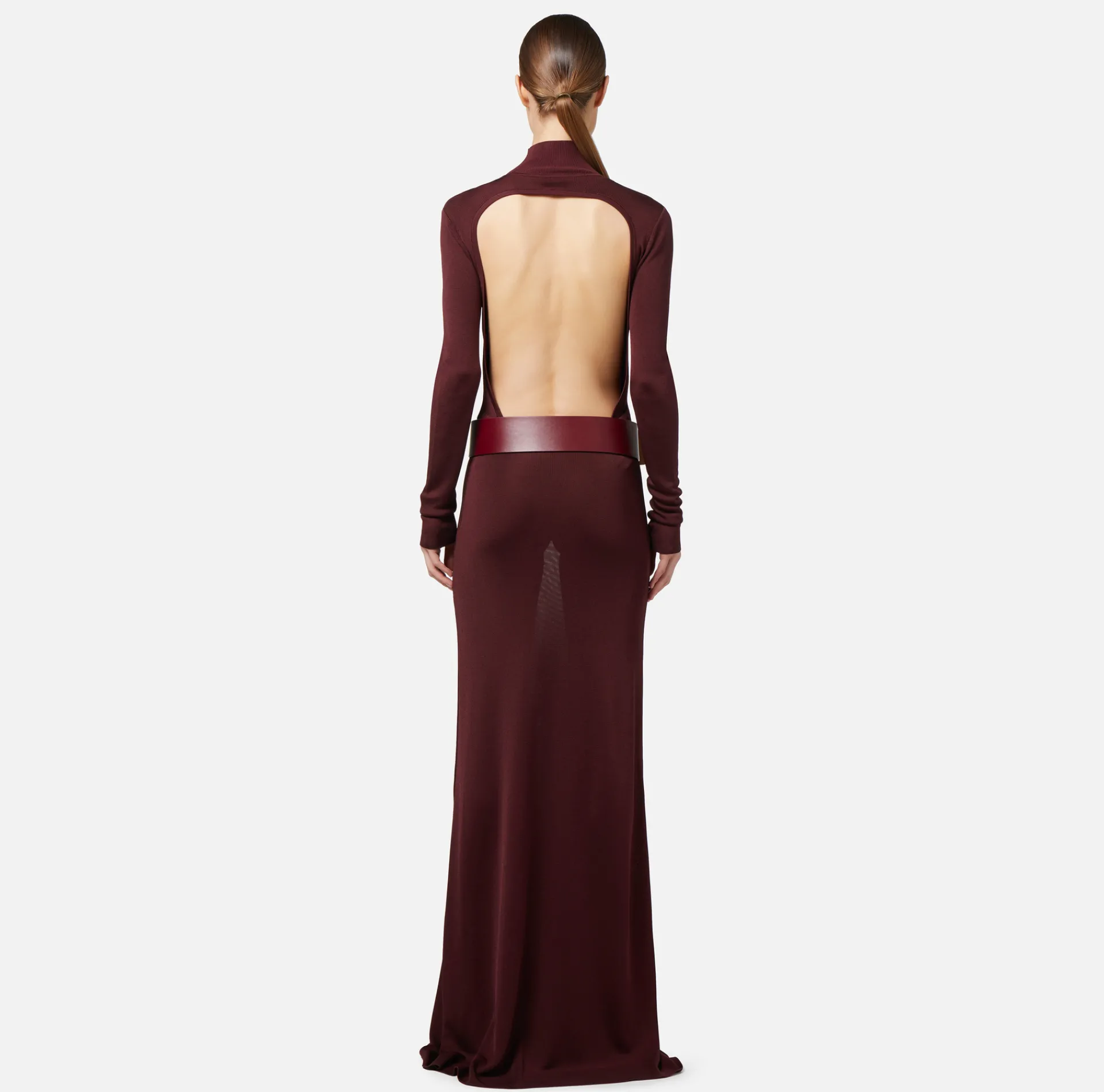 Elisabetta Franchi Red Carpet Dresses|Knitted Dresses|Red carpet dress in shiny viscose fabric with belt RougeNoir