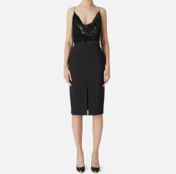 Elisabetta Franchi Red Carpet|Red Carpet Dresses|Red Carpet dress with embroidered top and skirt in lurex jersey Black