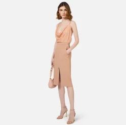 Elisabetta Franchi Red Carpet|Red Carpet Dresses|Red Carpet dress with embroidered top and skirt in lurex jersey Nude