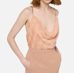 Elisabetta Franchi Red Carpet|Red Carpet Dresses|Red Carpet dress with embroidered top and skirt in lurex jersey Nude