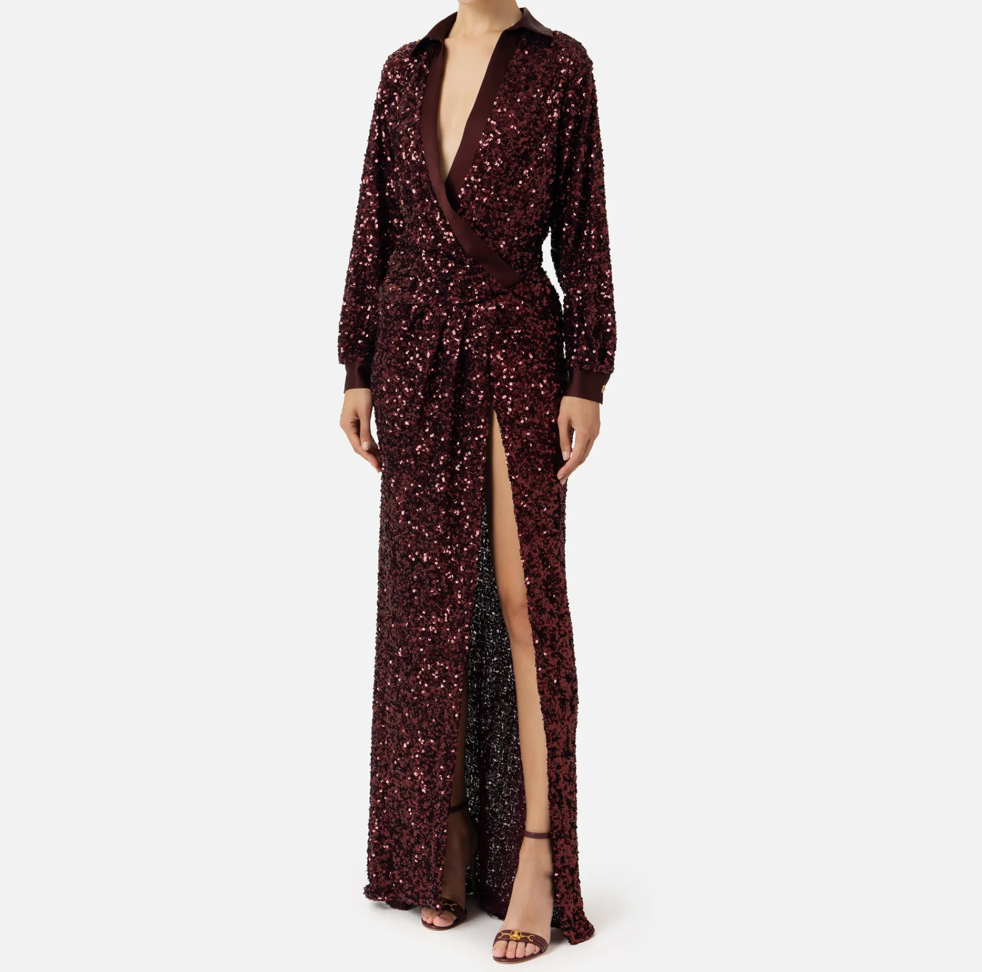 Elisabetta Franchi Red Carpet|Red Carpet Dresses|Red carpet sequin dress with satin inserts RougeNoir