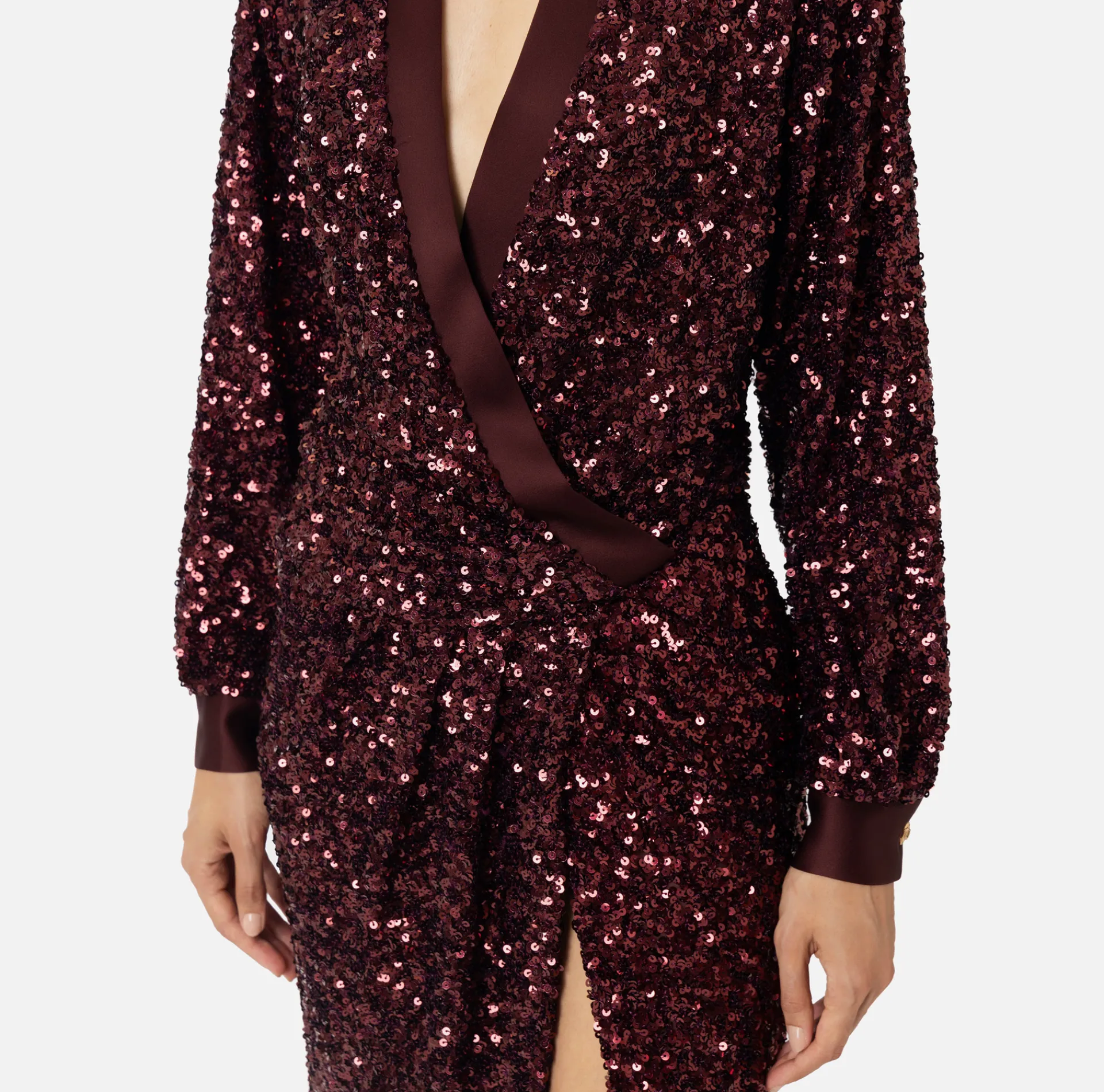 Elisabetta Franchi Red Carpet|Red Carpet Dresses|Red carpet sequin dress with satin inserts RougeNoir