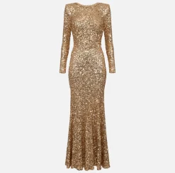 Elisabetta Franchi Red Carpet Dresses|Red Carpet|Red carpet sequin dress with chain and rhinestones Gold