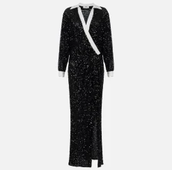 Elisabetta Franchi Red Carpet|Red Carpet Dresses|Red carpet sequin dress with satin inserts Black/Ivory