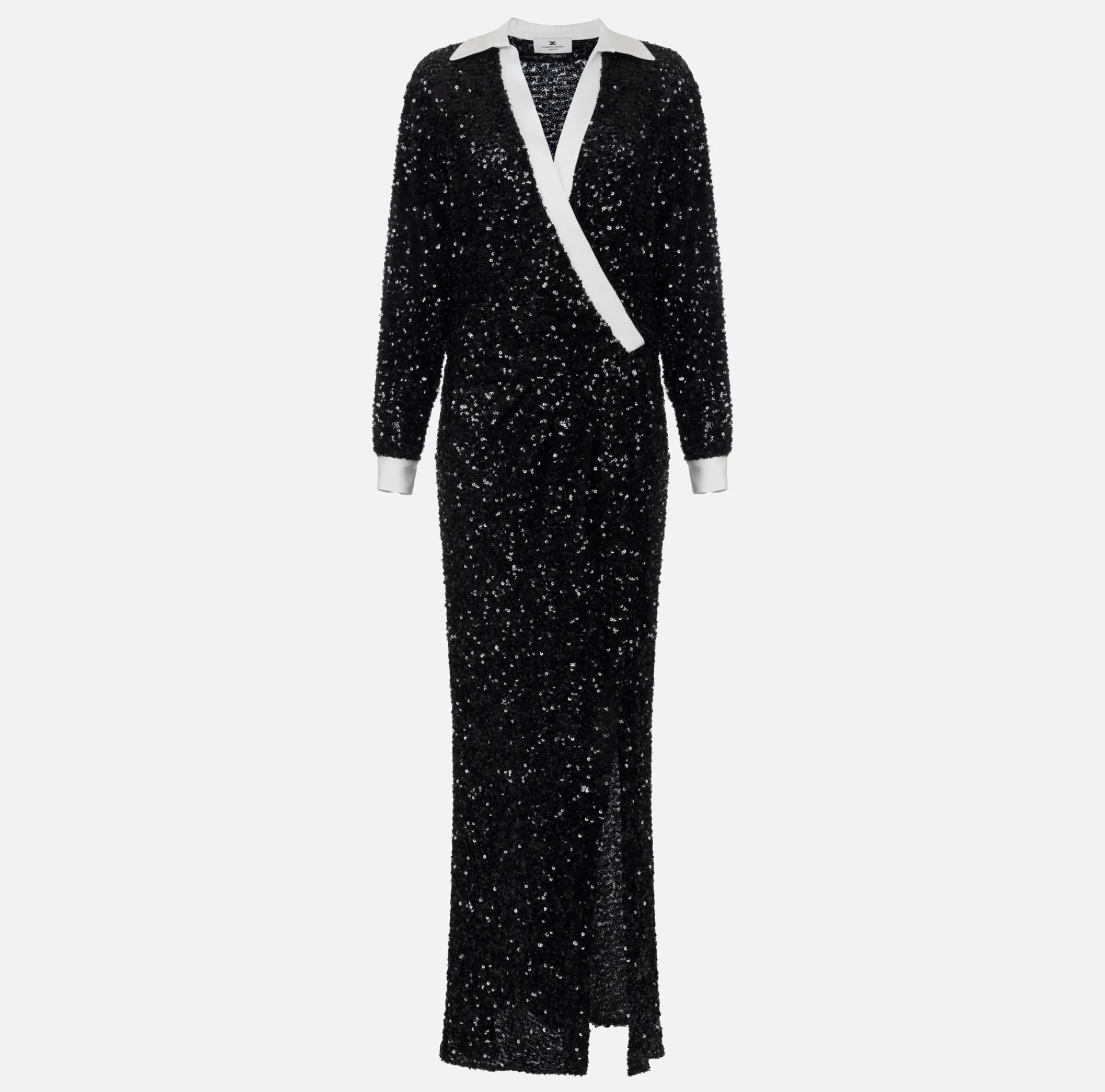 Elisabetta Franchi Red Carpet|Red Carpet Dresses|Red carpet sequin dress with satin inserts Black/Ivory