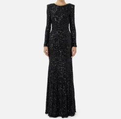 Elisabetta Franchi Red Carpet Dresses|Red Carpet|Red carpet sequin dress with chain and rhinestones Black