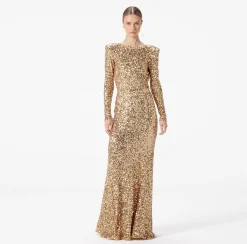 Elisabetta Franchi Dresses|Red Carpet|Red carpet sequin dress with chain and rhinestones